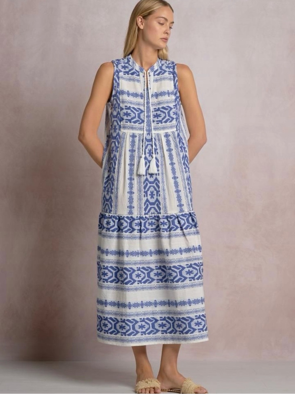 NWT Elan Isla Block Print Midi 100% Cotton Dress Size Small